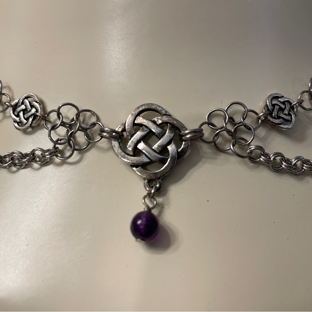 Silver Infinity Celtic Knot Necklace with Purple Bead - Picture 3 of 8